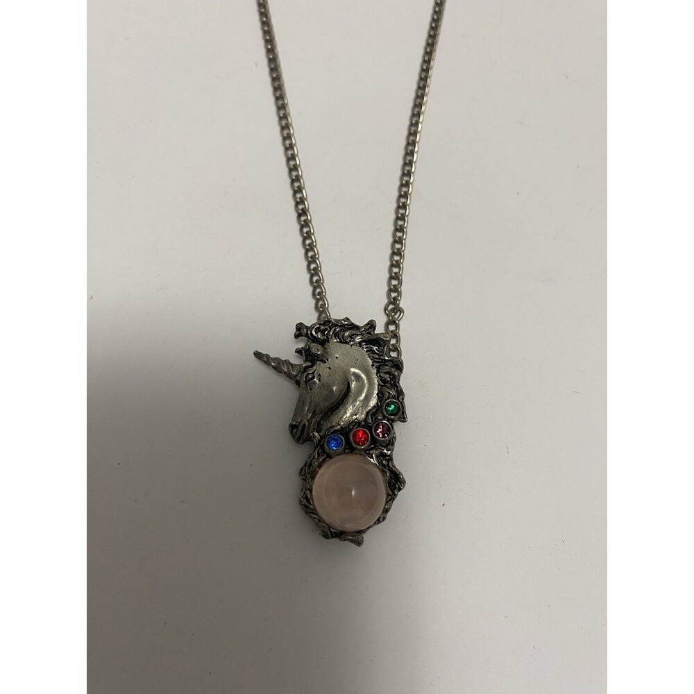 Vintage 90s CCI Pewter Unicorn On Orb Necklace Comstock Creations 23”